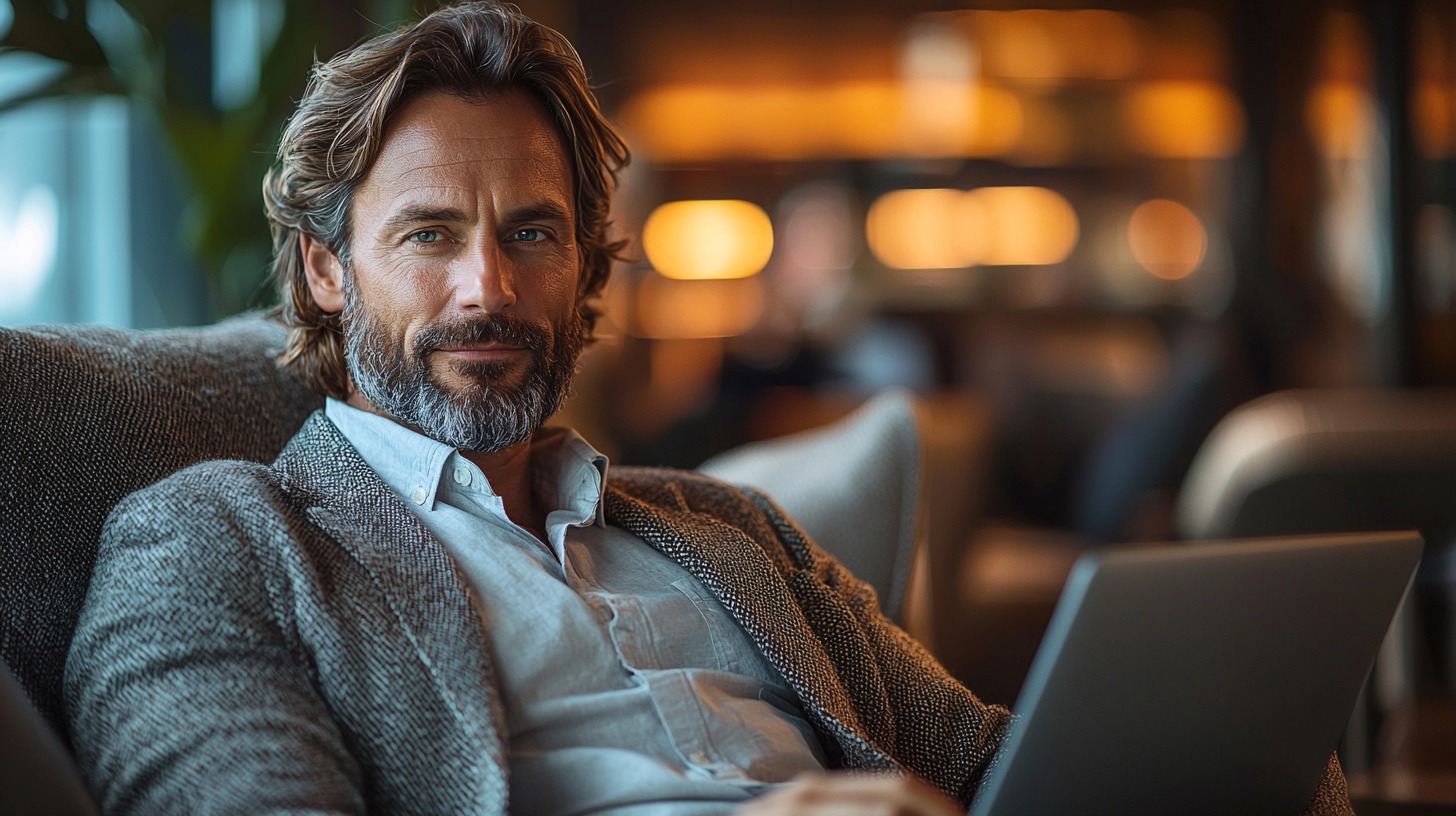 Business traveler in airport lounge